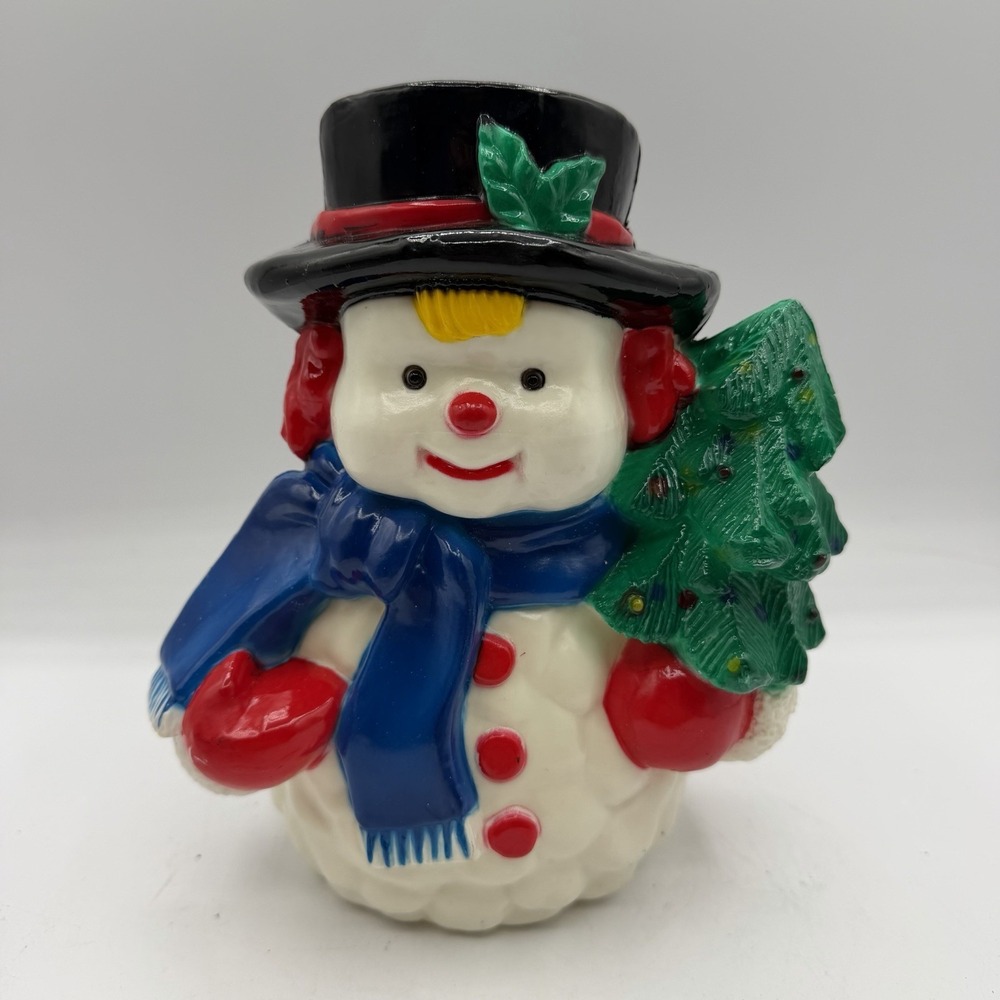 Vintage Noma Snowman Christmas Tree Tabletop Blow Mold 7" Tall - Tested Working‎